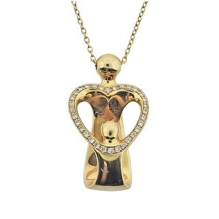 18k Gold Diamond Mother Child Pendant Necklace