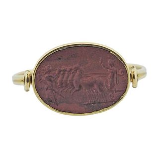 Antique 18k Gold Carnelian Intaglio Flip Top Ring