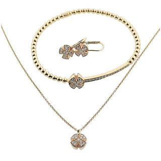 Gioielliamo 18k Gold Diamond Bracelet Pendant Necklace Earrings Set