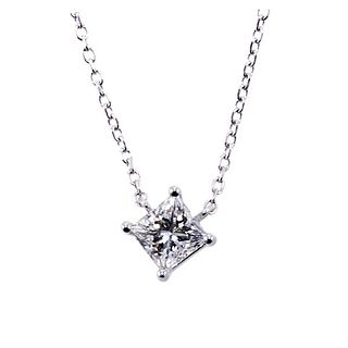14k Gold Princess Cut Diamond Pendant Necklace