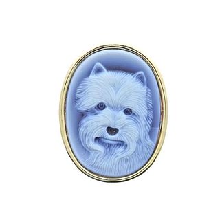 Vintage 14k Gold Molded Glass Terrier Dog Brooch Pendant