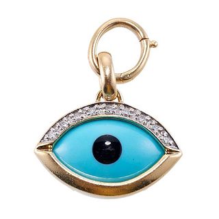 14k Gold Diamond Enamel Evil Eye Pendant Charm