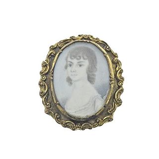 Antique Georgian Portrait Miniature Brooch Pin