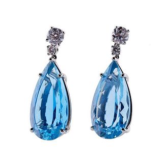 Tiffany &amp; Co Platinum 17ct Aquamarine Diamond Earrings