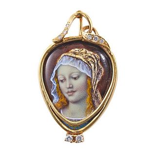 Antique 18k Gold Diamond Miniature Portrait Pendant 