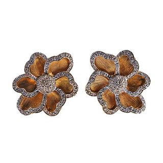18k Gold Diamond Flower Earrings