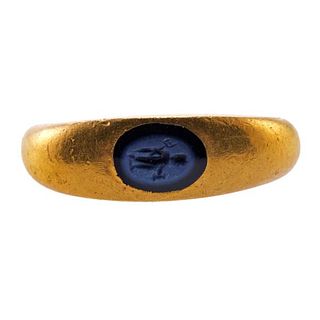 22k Gold Onyx Intaglio Ring