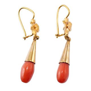 Antique 18k Gold Coral Drop Earrings