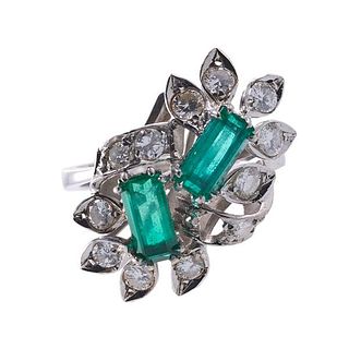 14k Gold Emerald Diamond Cocktail Ring