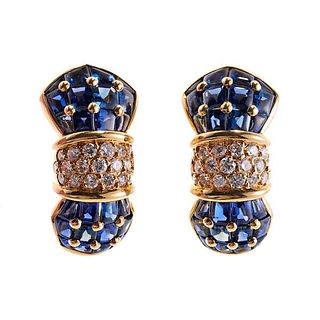 Tiffany &amp; Co 18k Gold Diamond Sapphire Bow Earrings