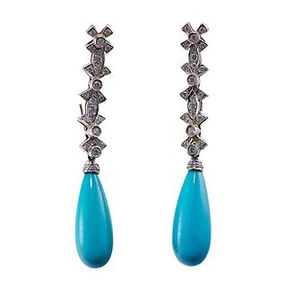 18k Gold Diamond Coral Turquoise Interchangeable Earrings