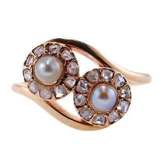 18k Gold Diamond Pearl Bypass Ring