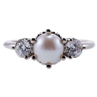 14k Gold Diamond Pearl Ring 