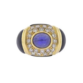 18k Gold Diamond Sapphire Onyx Cocktail Ring