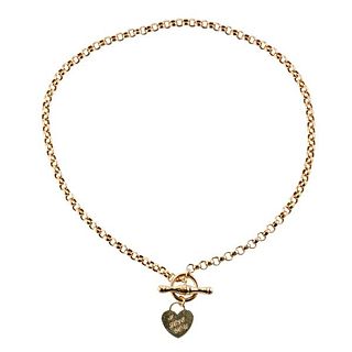 14k Gold Rolo Chain I Love You Heart Pendant Toggle Necklace