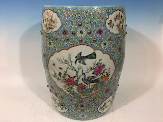ANTIQUE Chinese Famille Rose flower garden Seat, 19" High, 14" wide. 19th C.