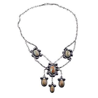 Sterling Silver Faience Scarab Necklace