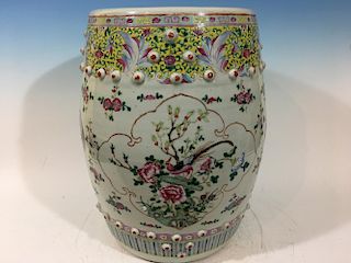 ANTIQUE Chinese Famille Rose flower garden Seat, 19" High, 14" wide. 19th C.