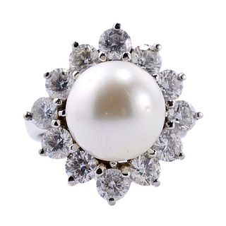 14k Gold Diamond South Sea Pearl Cocktail Ring