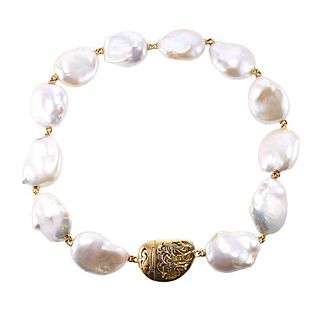Yvel 18k Gold Baroque Pearl Necklace