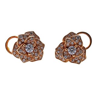 Piaget 18k Gold Diamond Flower Stud Earrings
