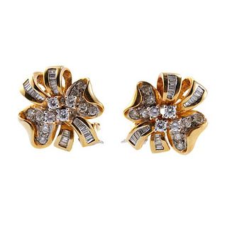 Midcentury 18k Gold Diamond Bow Earrings