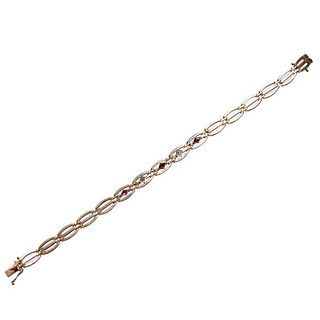 Midcentury 14k Gold Diamond Ruby Bracelet
