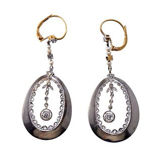 18k  Gold Diamond Pearl Drop Earrings