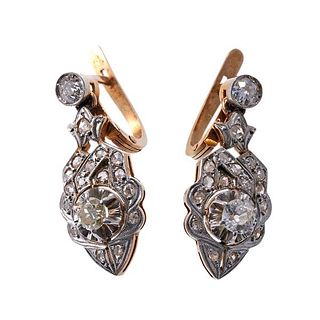 18k Gold Platinum Diamond Drop Earrings