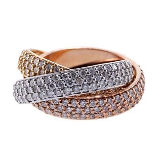 14k Tri Color Gold Diamond Rolling Band Ring