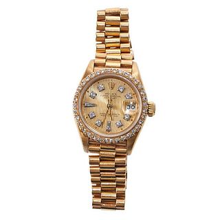 Rolex Datejust Tapestry Dial 26mm Ladies 18k Gold Diamond Watch 69178
