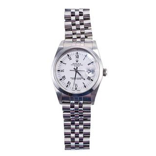 Rolex  Oyster Date White Roman Steel Watch 15000