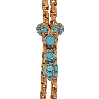 VICTORIAN GUARD CHAIN NECKLACE WITH TURQUOISE SLIDER