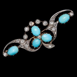 VICTORIAN TURQUOISE AND DIAMOND BROOCH