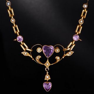 EDWARDIAN AMETHYST AND PEARL NECKLACE