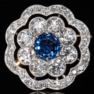 A FINE SAPPHIRE AND DIAMOND FLORAL BROOCH
