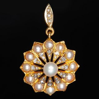ANTIQUE VICTORIAN PEARL AND DIAMOND CLUSTER PENDANT
