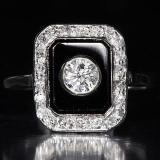 ONYX AND DIAMOND CLUSTER RING