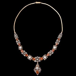 ANTIQUE CITRINE, PEARL AND DIAMOND NECKLACE