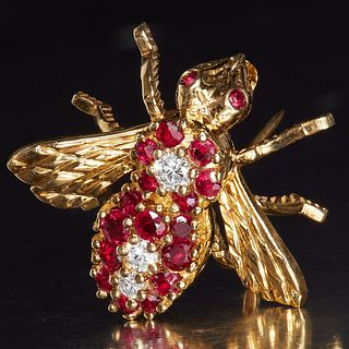 RUBY AND DIAMOND FLY BROOCH