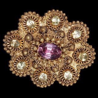 ANTIQUE PINK STONE AND CHRYSOBERYL BROOCH