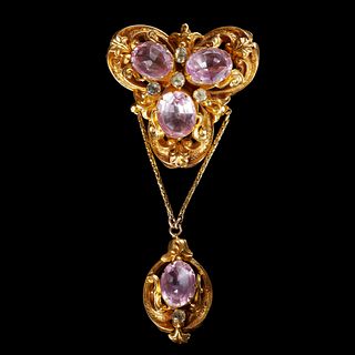 VICTORIAN PINK TOPAZ AND CHRYSOBERYL GOLD BROOCH