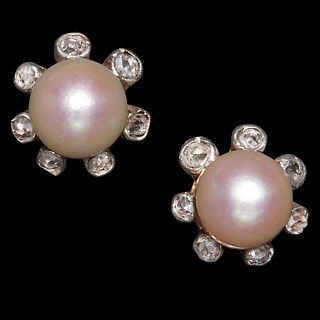 ANTIQUE PAIR OF PEARL AND DIAMOND EARRINGS