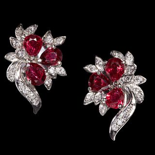 FINE PAIR OF RUBY AND DIAMOND EARRINGS