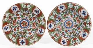 DUTCH DELFT TIN-GLAZED HAND-PAINTED EARTHENWARE PLATES, LOT OF TWO