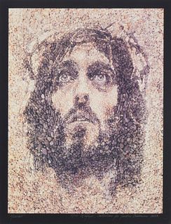 Justin Bateman (20th Century), "Messiah," 2023, Photo silkscreen with embossing on paper, Image: 25" H x 19" W