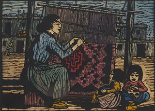 Prescott Chaplin (1897-1968), Seven plates from "Twelve Mexican Woodcuts: Twelve Reproductions in Color from the Original, Sight of the largest: 8" H 