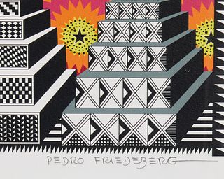 Pedro Friedeberg (b. 1936), "TeotihuacanizaciUn de Mesopotamia o Soles de Niniveh," Screenprint in colors on paper in artist's frame, Sight: 25.5" H x