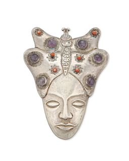 A Mexican silver and amethyst brooch