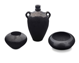 Three Mexican blackware pottery vessels